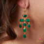 Emerald Chandelier Statement Earrings 18 K Gold And Silver, thumbnail 1 of 5