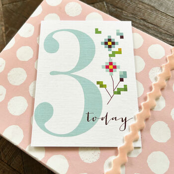 Mini Cross Stitch 3rd Birthday Card, 3 of 5