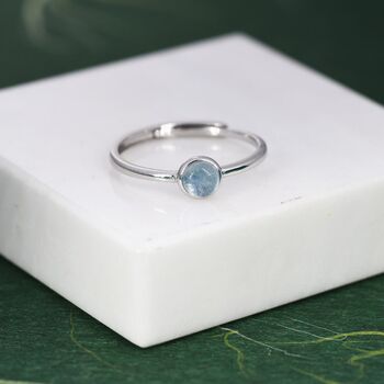 Sterling Silver Minimalist Genuine Aquamarine Ring, 5 of 10