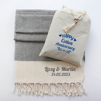 Personalised Cotton Throw, 2nd Wedding Anniversary Gift, 8 of 12