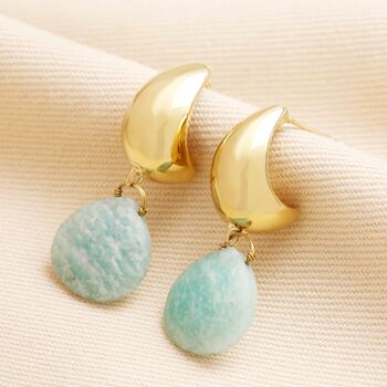 Semi Precious Teardrop Drop Earrings In Gold, 2 of 7