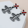 Black Dangle Plane Earrings With Crystal Details, thumbnail 3 of 4