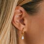 June Birthstone Moonstone Gold Plated Huggie Hoop Earrings, thumbnail 1 of 12