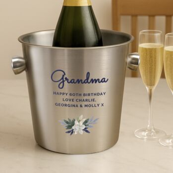 Personalised Blue Floral Ice Bucket, 3 of 5
