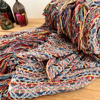 Hand Loomed Recycled Soft Rainbow Blanket Sofa Throw, 6 of 12