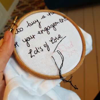 Hand Embroidered Handwritten Message Personalised Hanky, 2 of 9