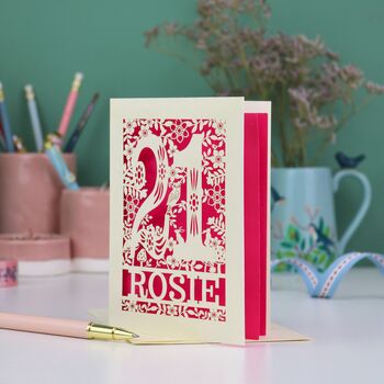 Personalised 21st Birthday Card Papercut Woodland Design, 8 of 10