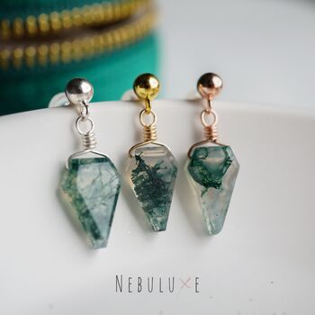 Natural Moss Agate Crystal Earrings, 5 of 11