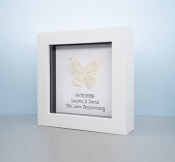 Personalised 13th Lace Anniversary Lace Butterfly Frame Gift, 2 of 4