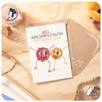 Funny Happy Birthday Sister Card, Cute Crazy Definitely Related Monsters From Brother Sis, 3 of 4