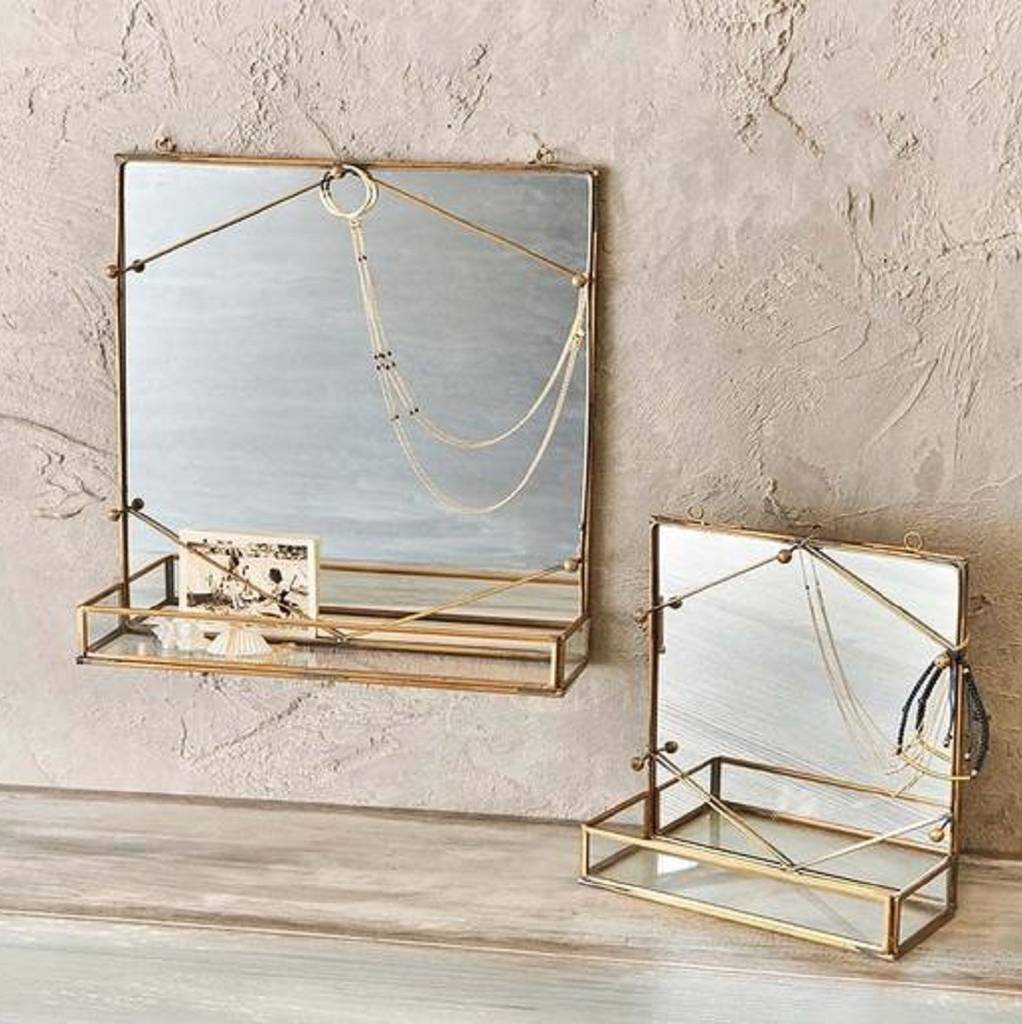 Large Antique Brass Mirror With Shelf, 1 of 3