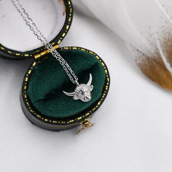 Sterling Silver Tiny Highland Cow Pendant Necklace, 4 of 12
