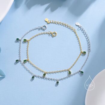 Emerald Green Cz Droplet Bracelet In Sterling Silver, 2 of 12