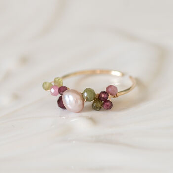 Tourmaline Garnet And Pearls Adjustable Ring, 3 of 9