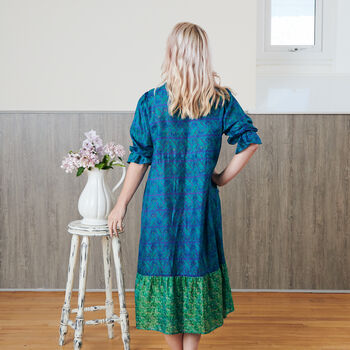 Yasmin Silk Print Embroidered Dress 10, 3 of 3