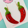 Red Chilli Pepper Glitter Earrings, thumbnail 3 of 3