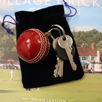 Personalised Vintage Miniature Cricket Ball Keyring, 5 of 6