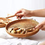 Rattan Round Serving Tray With Wood Handles, thumbnail 3 of 4