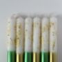 White, Gold And Green Glitter Christmas Candles Six Pack 'Angel Wings And Mistletoe Kisses', thumbnail 2 of 4