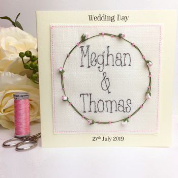 Personalised Embroidered Wedding Rose Card, 3 of 3