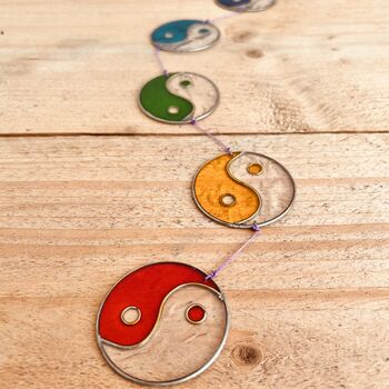 Boho Yin Yang Stained Glass Sun Catcher Window Decor, 10 of 11