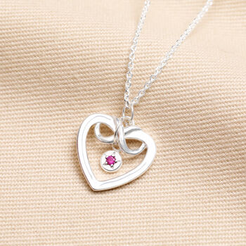 Personalised Sterling Silver Infinity Heart And Birthstone Pendant Necklace, 2 of 5