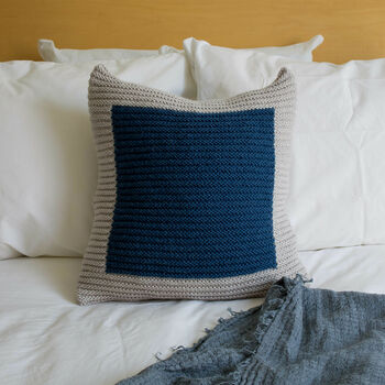 Colour Block Cushion Hand Knit In Grey And Navy, 5 of 6