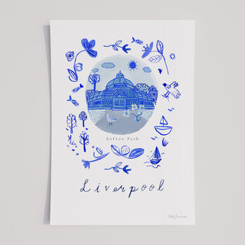 Sefton Park, Liverpool Blue Tile Inspired Travel Print, 3 of 7