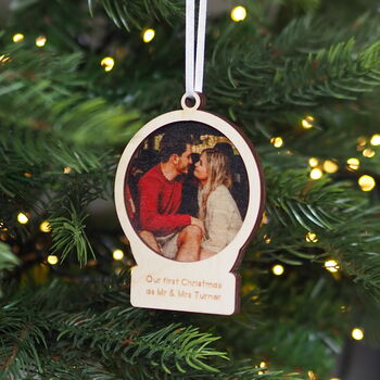 Personalised Couples Christmas Photo Bauble, 2 of 7