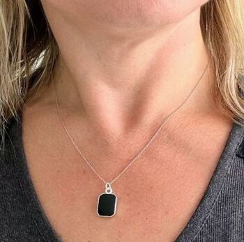 'The Rectangle' Black Onyx Sterling Silver Necklace, 3 of 8