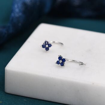 Sapphire Blue Cz Hydrangea Flower Huggie Hoop Earrings, 3 of 8