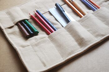 Handloom Cotton Artist Roll | Eco Friendly Art Supply Organiser For Kids – Milk Tea Colour, Empty, 4 of 4