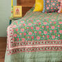 Green Sanganeri Block Print Reversible Quilt Boho, thumbnail 2 of 7