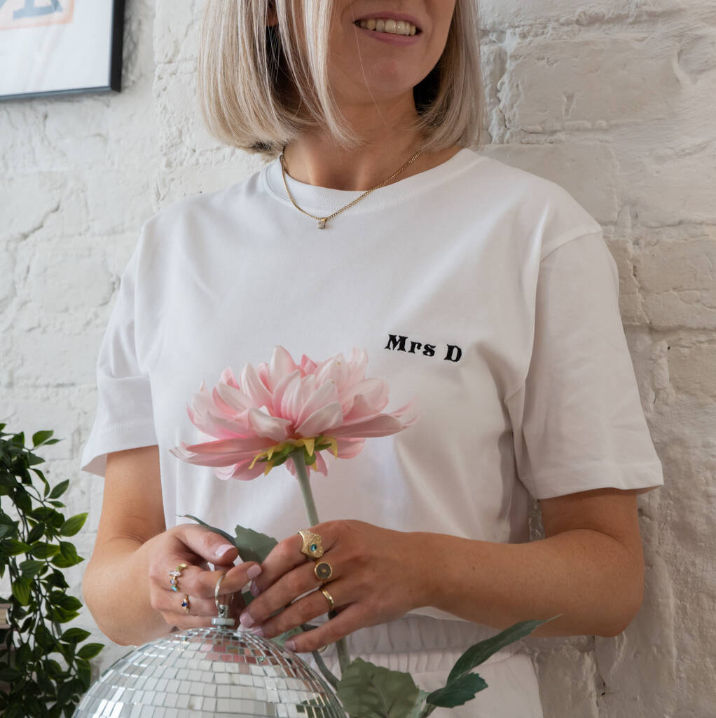 Embroidered Personalised Retro Mrs T Shirt, 1 of 7