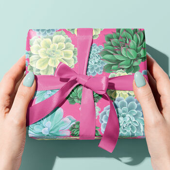 Luxury Succulent Print Pink Gift Wrap Sheets, 2 of 5
