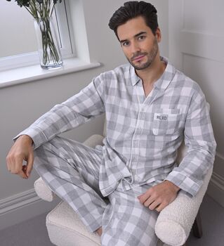 Family Brushed Woven Grey Check Pyjama, 3 of 9