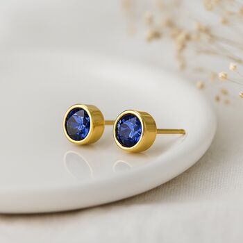 18ct Gold Plated Sterling Silver September Birthstone Stud Earrings – 7mm, 3 of 6