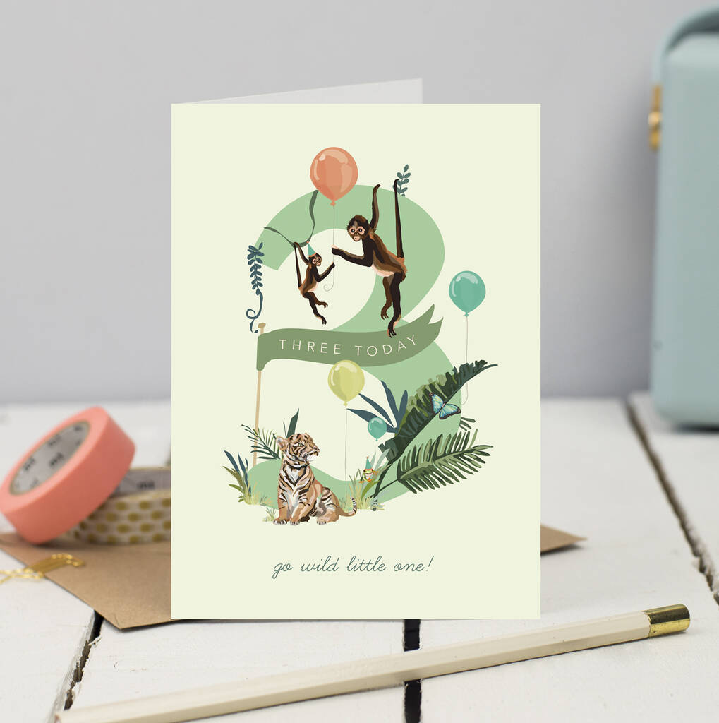 Image of 3rd Birthday Jungle Animals Birthday Card