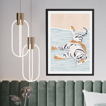 Tiger Sleeping Scandi Nursery Children's Art Print, 2 of 7