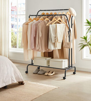 Clothes Rack Double Clothes Hanging Rail With Wheels, 4 of 12