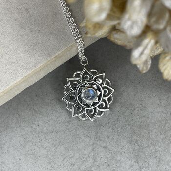 925 Sterling Silver Mandala Moonstone Necklace, 7 of 11