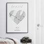 Valentines Gift Personalised Map Print Of Any Location, thumbnail 1 of 4