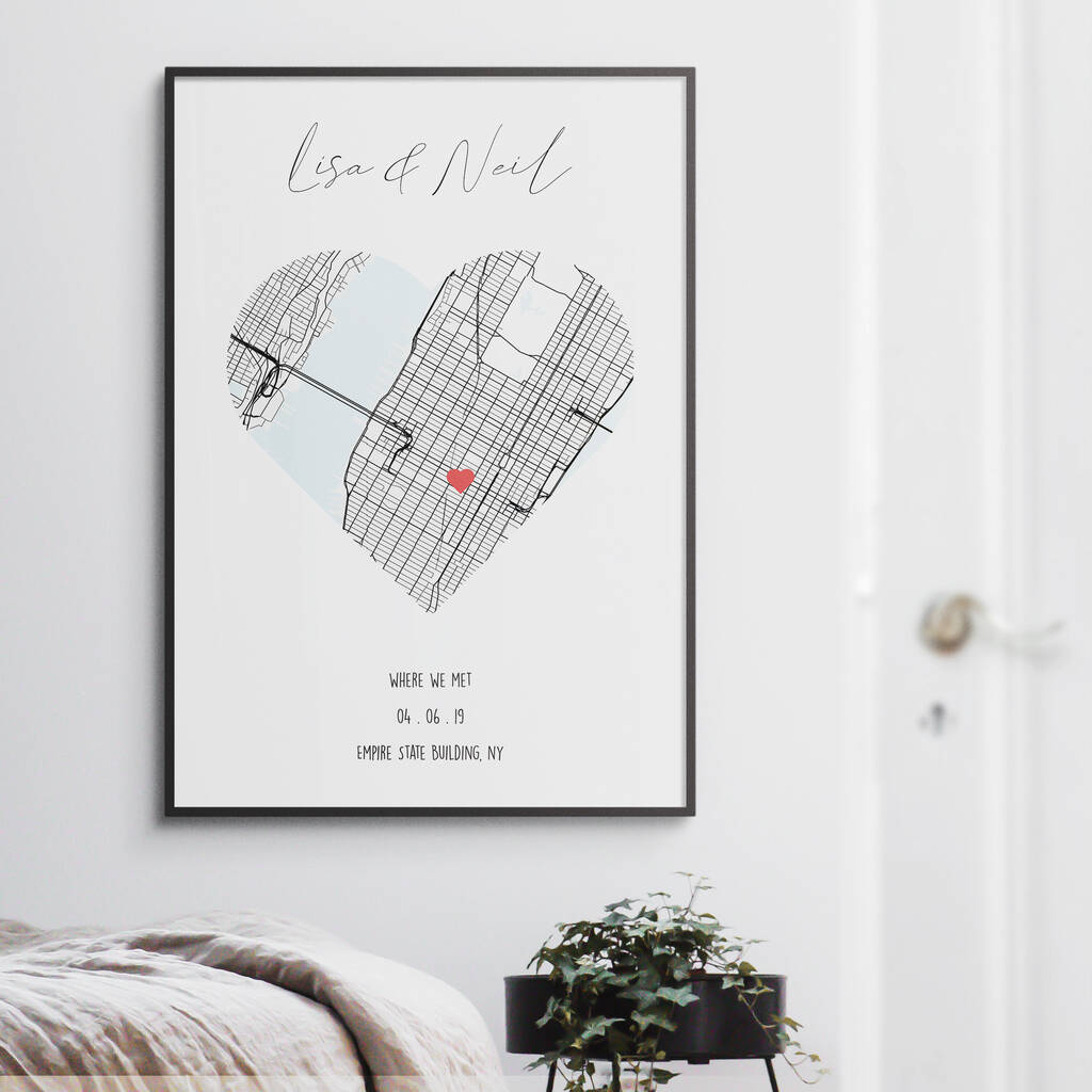 Valentines Gift Personalised Map Print Of Any Location, 1 of 4