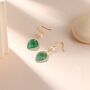 Sterling Silver Dangling Carved Jade Leaf Earrings With Natural Freshwater Pearls, thumbnail 2 of 12