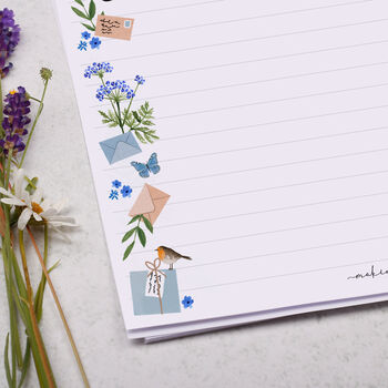 A4 Letter Writing Paper With Blue Florals And Robin, 2 of 4
