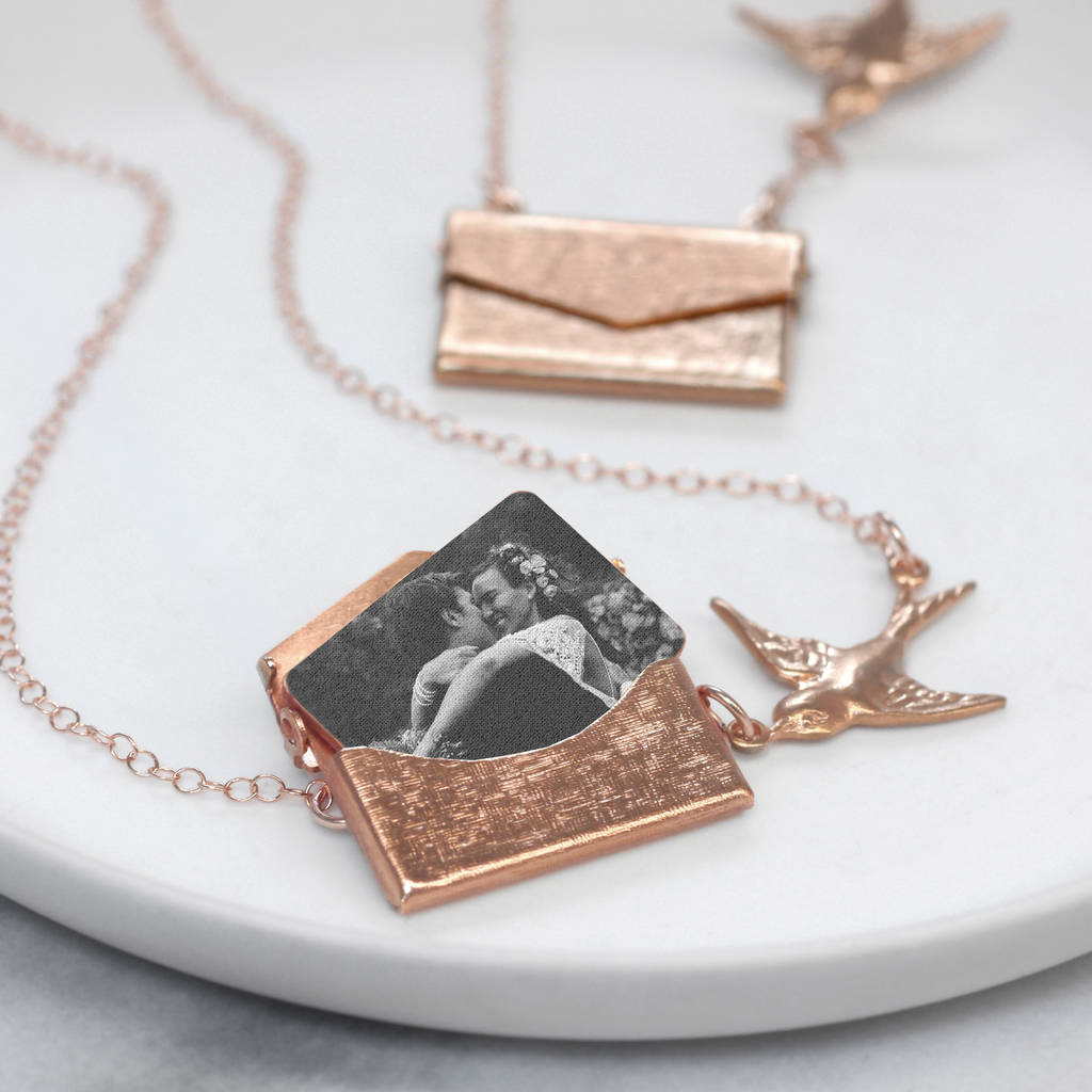 Personalised Photo Envelope Necklace With Bird, 1 of 9