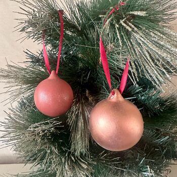 Set Of Six Tree Baubles Copper Bauble Purple Bauble, 9 of 9