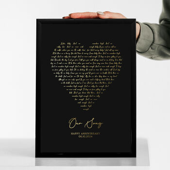Heart Shape Song Lyrics, Personalised Metallic Gold Print, 4 of 9