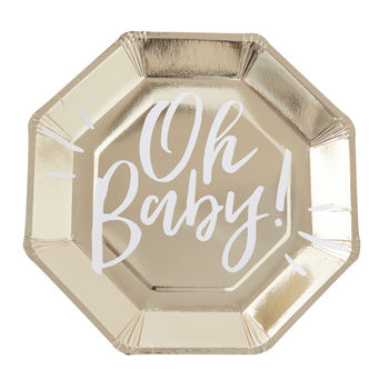 Gold Foiled Oh Baby Baby Shower Party Paper Plates, 2 of 3