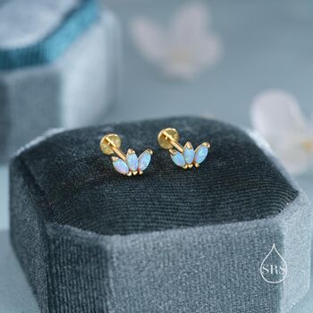 Blue Opal Marquise Cluster Earrings In Sterling Silver, 5 of 12